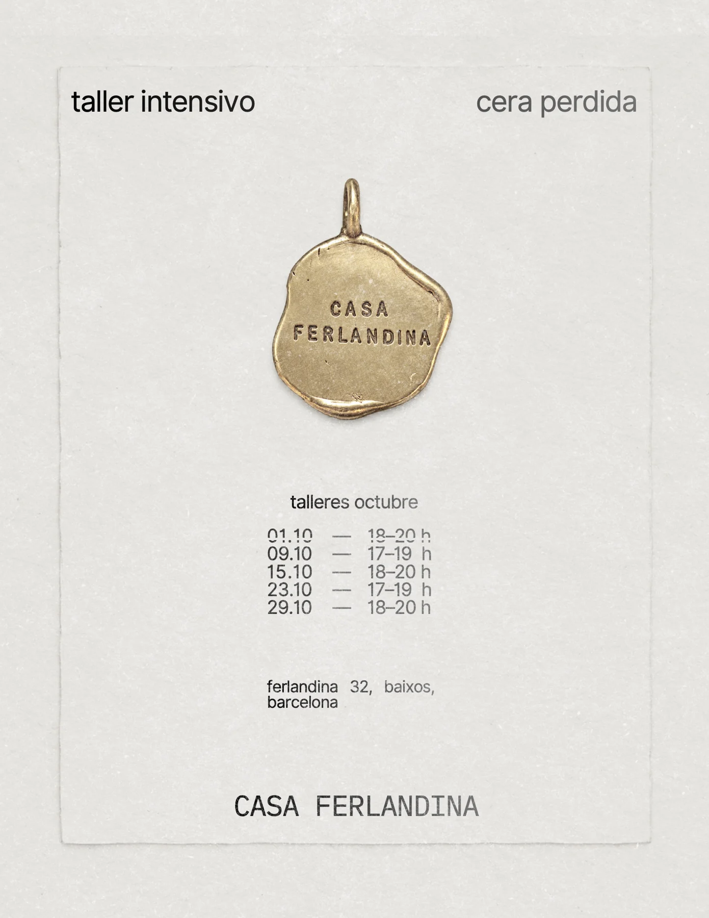 Cartel del taller intensivo de cera perdida